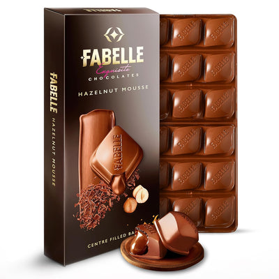 Fabelle Hazelnut Mousse - Luxury Handcrafted Milk Chocolate Bar with Hazelnut Cocoa Mousse and Roasted Turkish Hazelnut Bits, Premium Packaged Chocolate Box