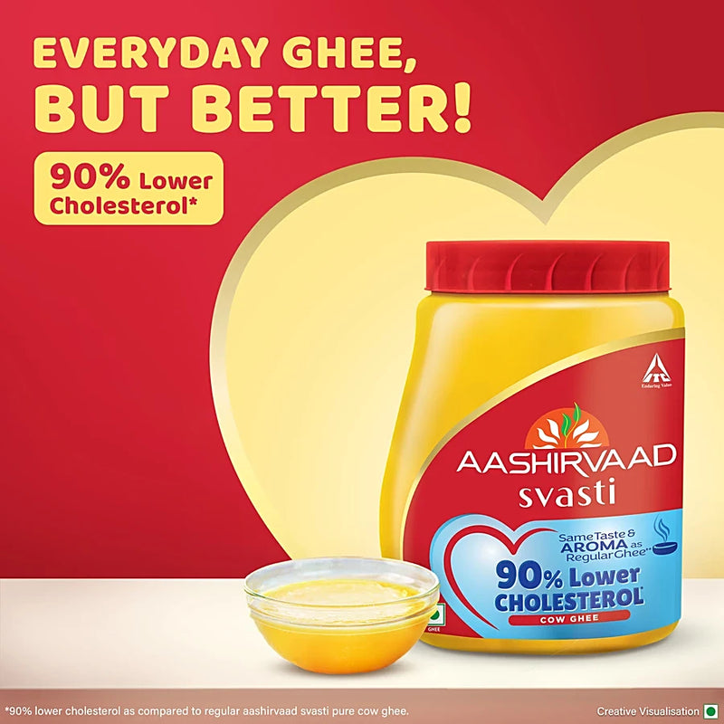 Aashirvaad Svasti 90% Lower Cholesterol Ghee | Cow Ghee with Rich Aroma | Helps Manage Cholesterol - 500ml