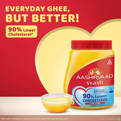 Aashirvaad Svasti 90% Lower Cholesterol Ghee | Cow Ghee with Rich Aroma | Helps Manage Cholesterol - 500ml