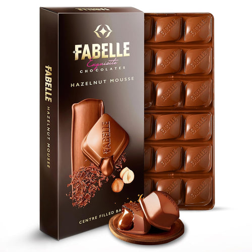 Fabelle Hazelnut Mousse - Luxury Handcrafted Milk Chocolate Bar with Hazelnut Cocoa Mousse and Roasted Turkish Hazelnut Bits, Premium Packaged Chocolate Box