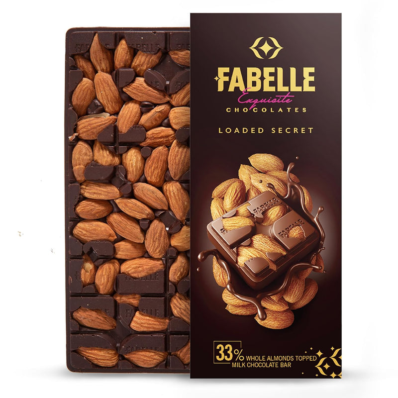 Fabelle Loaded Secret, 33% Whole Visible Almonds In Luxury Milk Chocolate Bar