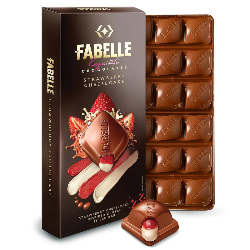 Fabelle Strawberry Cheesecake - Luxury Handcrafted Chocolate Bars Centre-Filled, Chocolate Gift Pack