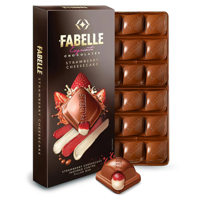 Fabelle Strawberry Cheesecake - Luxury Handcrafted Chocolate Bars Centre-Filled, Chocolate Gift Pack